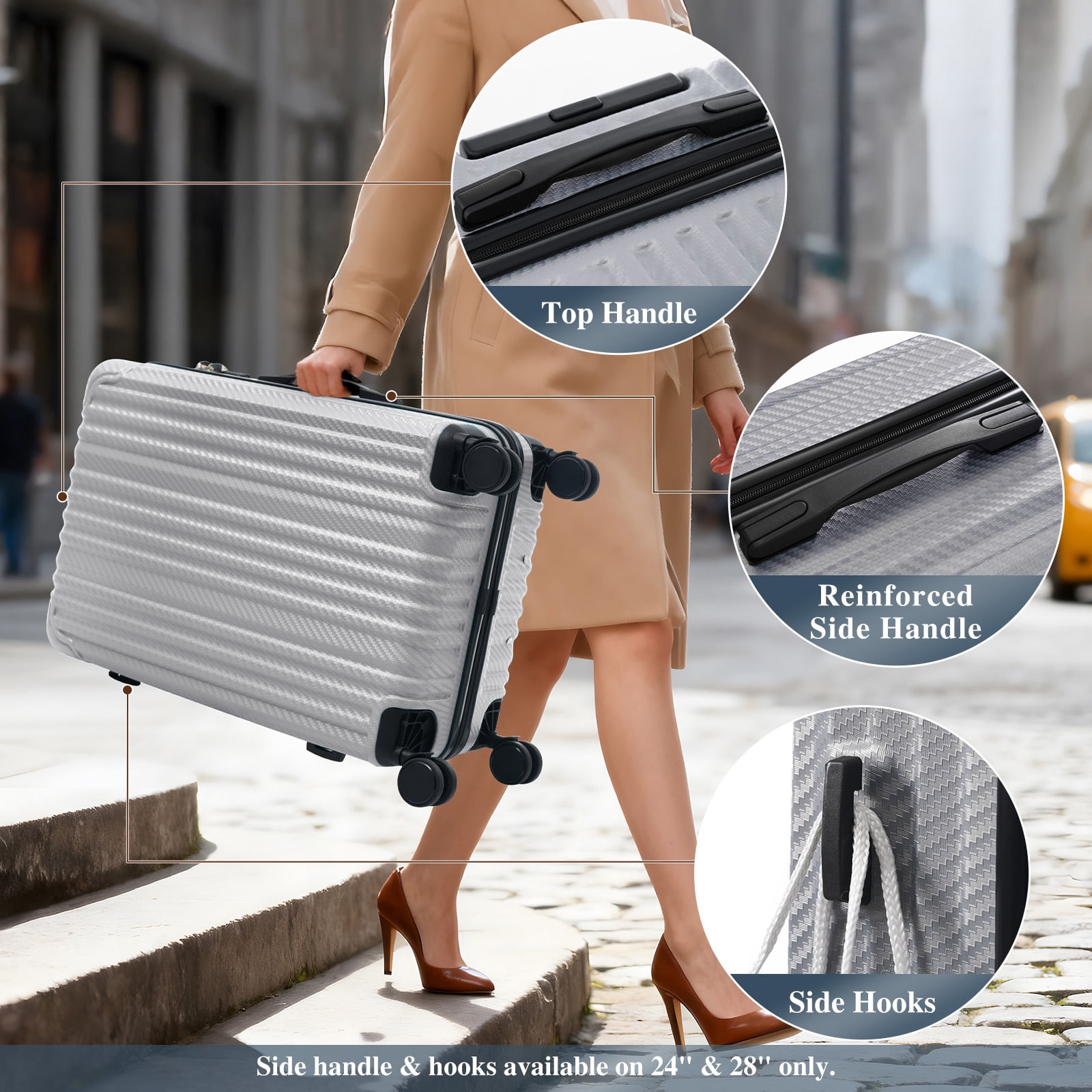 Euroco 6-Piece Luggage Sets, ABS Hardshell Suitcase Set with Spinner Wheels and TSA Lock,Lightweight Carry-On & Checked Luggage for Family Travel,Silver