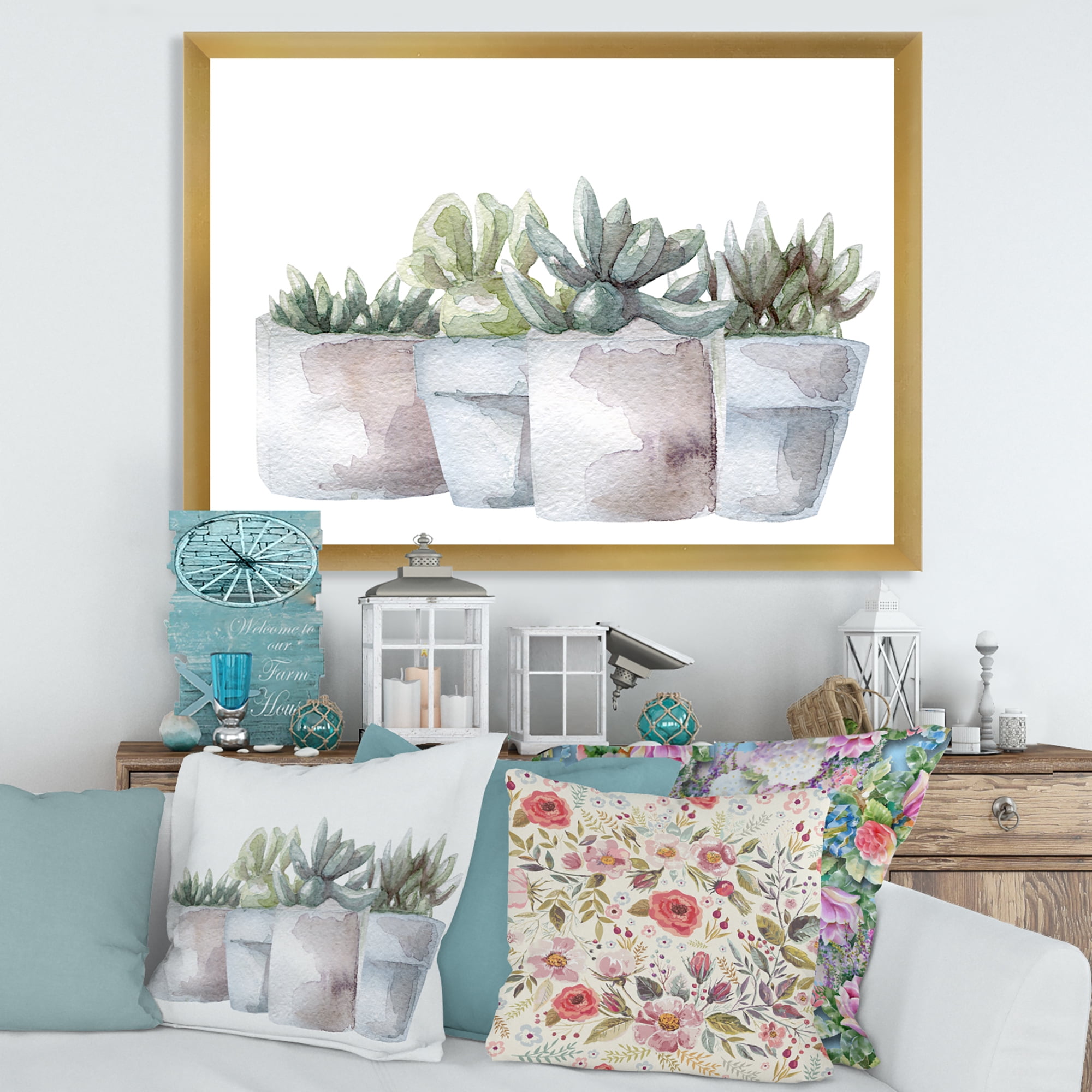 Designart 'Succulent and Cactus House Plants III' Farmhouse Framed Art Print