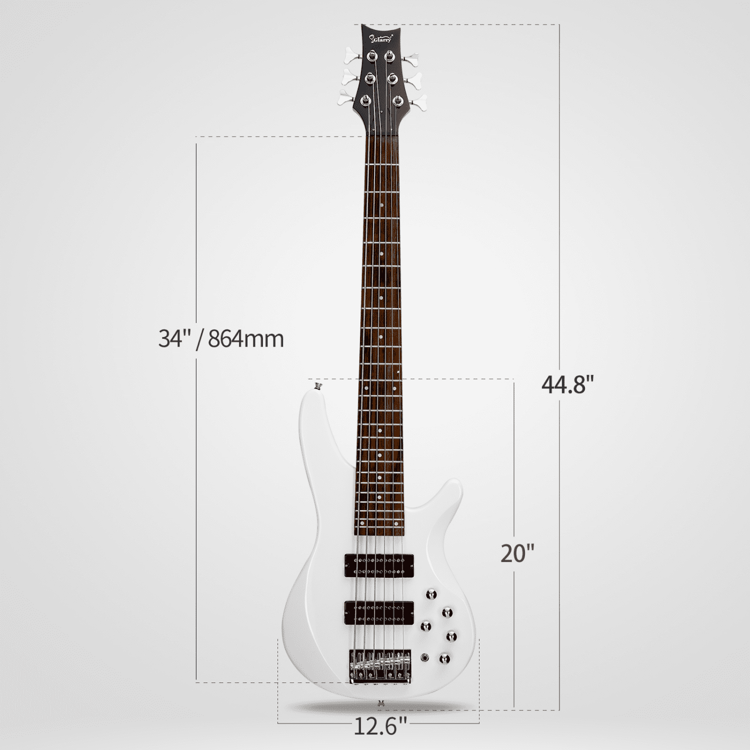 Hassch 6 String Electric Bass Guitar with Bag, Beginner Bass Guitar with Strap and Other Accessories for Starters, White