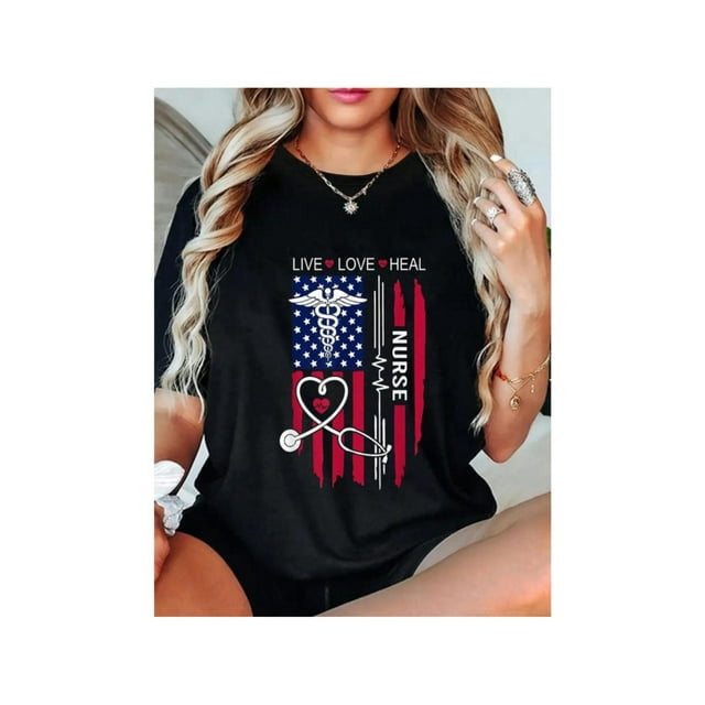 100% Cotton American Flag Nurse Day Gifts, Week Gift Nurse, Nurse's Day T-Shirt