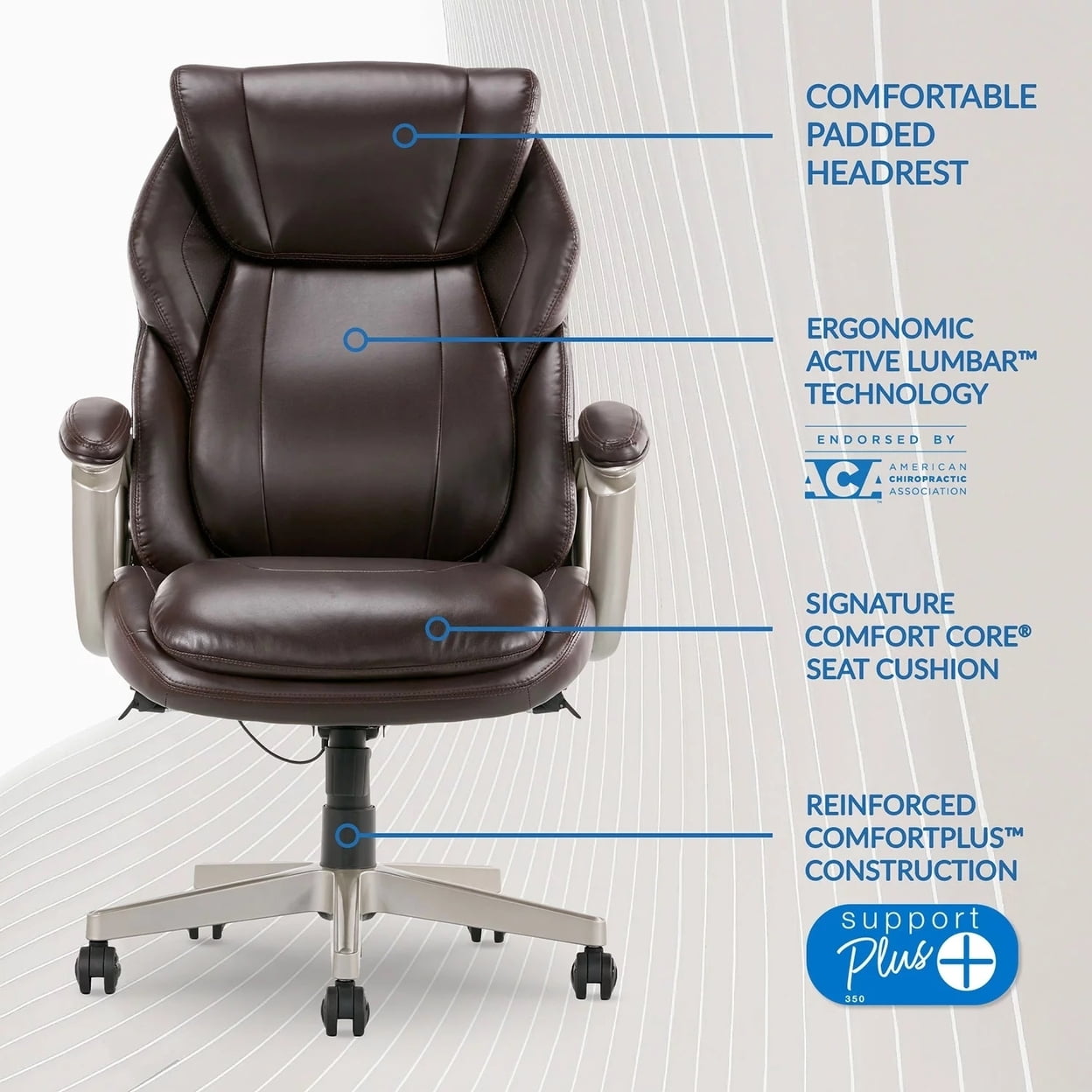 La-Z-Boy Westley Big & Tall Executive Office Chair, Active Lumbar Support, Brown