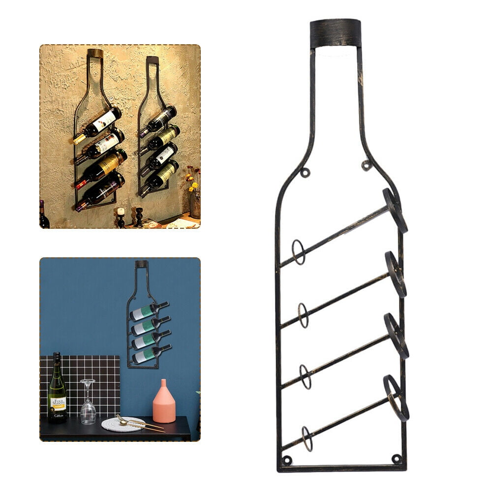 OUKANING WallMounted Retro 4 Bottles Kitchen Bar Metal Shelf Wine