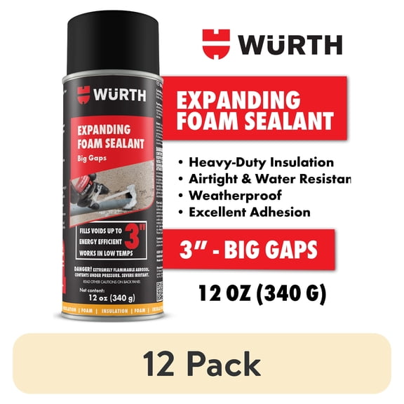 (12 pack) Würth Expanding Foam Sealant for Big Gaps up to 3 inches, 12oz Can, Insulating Spray Foam