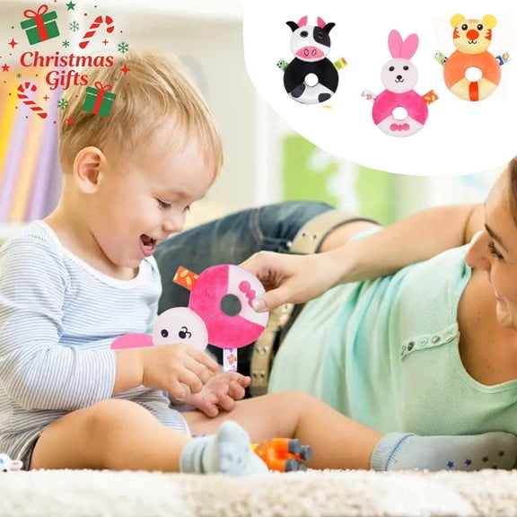 Baby Rattle Toys for Babies 0-6 6-12 Months, Sensory Toy, Soft Rabbit Shaker with Textured Ring, Montessori Developmental Toys for Tummy Time, Cute Interactive Soothing Plush Toys for Infant Newborn