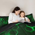 thumbnail image 5 of Manfei Geometric Hexagon Full Size Comforter Sets 3-Piece, Neon Green Honeycomb Bedding Comforter Set, Black Geometric Bedding Sets Super Cozy Room Decor, 5 of 8