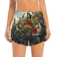 thumbnail image 2 of Balery Floral Rhino With Birds Pantalones cortos deportivos para mujer con forro y dos bolsillos, elásticos, para entrenamiento, gimnasio, yoga-X-Large, 2 of 7