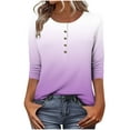 thumbnail image 3 of Jsaierl Women's 3/4 Sleeve Tops Summer Button Up Round Neck Shirts Cute Gradient Ladies Blouses Work Cotton T-shirts Top S-3XL, 3 of 8