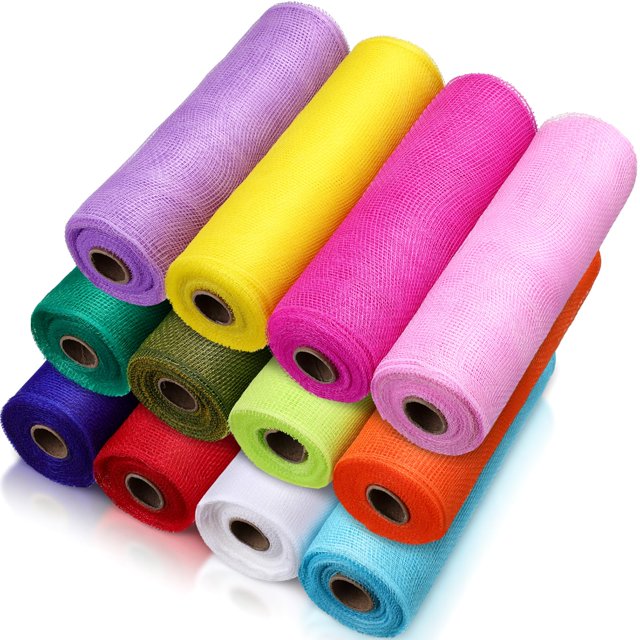 Cinta de malla decorativa, 10 pulgadas x 9 m, para hacer guirnaldas, 12 rollos