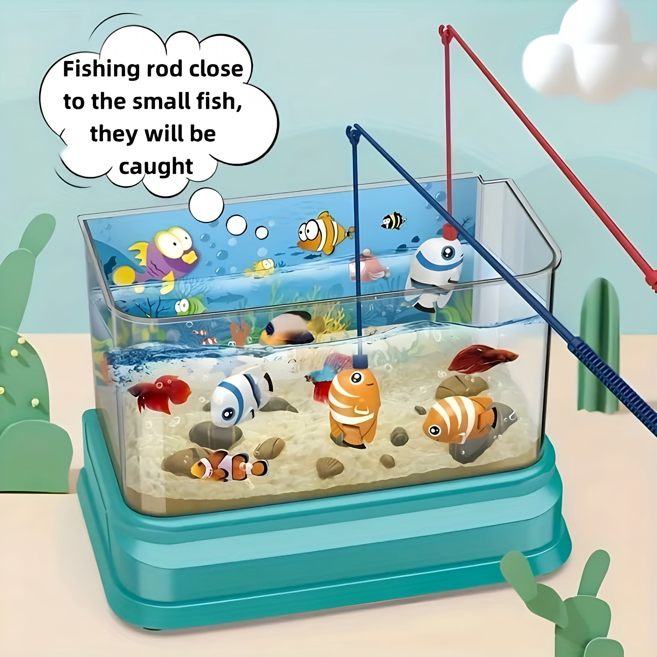 ACDANC Baby Aquarium Toy-Electric Fake Fish Tank Set with 2 Fishing Rods,Music&Led Lights for Toddlers-Perfect Gift for Boys&Girls