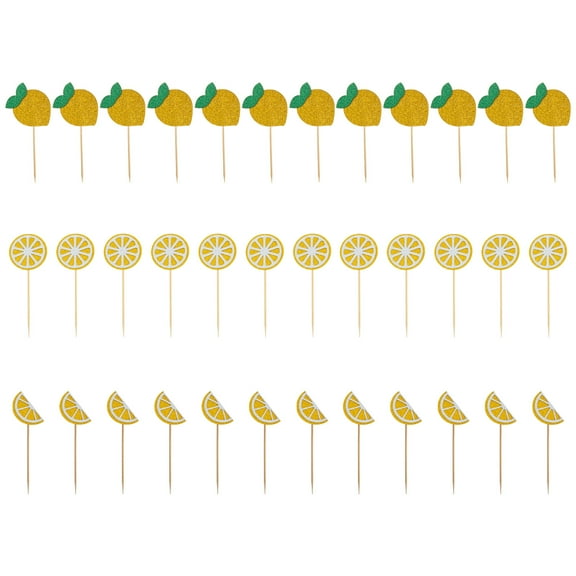 Topbathy 36Pcs Lemon Cupcake Topper Paper Decorations for Summer Fruit Dessert Party Yellow
