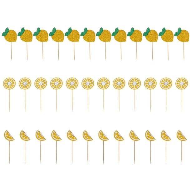 36pcs Creative Lemon Cupcake Topper Fruta Party Pastel Decoraciones para Verano Amarillo