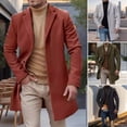 thumbnail image 2 of comerut Men Woolen Coat Lapel Long Sleeve Single-Breasted Solid Color Mid-length Coat Autumn Winter Warm Outwear, 2 of 7