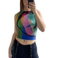 thumbnail image 1 of Wangsaura Women?s Fashion Abstract Printing Round Neck Exposed Navel Vest, 1 of 9