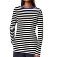 thumbnail image 2 of YVNAURA Loose Fit Boat Neck Tops for Women Striped Long Sleeve Shirts Casual Basic Pullover Tees Lightweight Soft Stretchy Fall Layering Everyday Wear Breton Nautical Style, Blue,M, 2 of 5