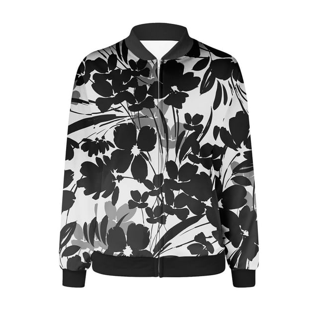 Pisexur Veste de Baseball pour Femmes Plus Cardigan Kimono Léger à Fleurs Imprimé Manches Longues Zip Veste Bomber