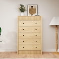 thumbnail image 3 of 5 Drawer Tall Dresser for Bedroom, 31.5" Wide Fluted Chest of Drawers, Modern Wood Storage Cabinet for Kids Room, Hallway, Living Room, Natural Oak, 3 of 8