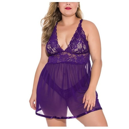 

YDKZYMD Women Purple Lingerie Set Push Up Bodysuit Plus Size Nightdress Deep V Neck Sexy Chemise Lingerie One Piece XL-4XL