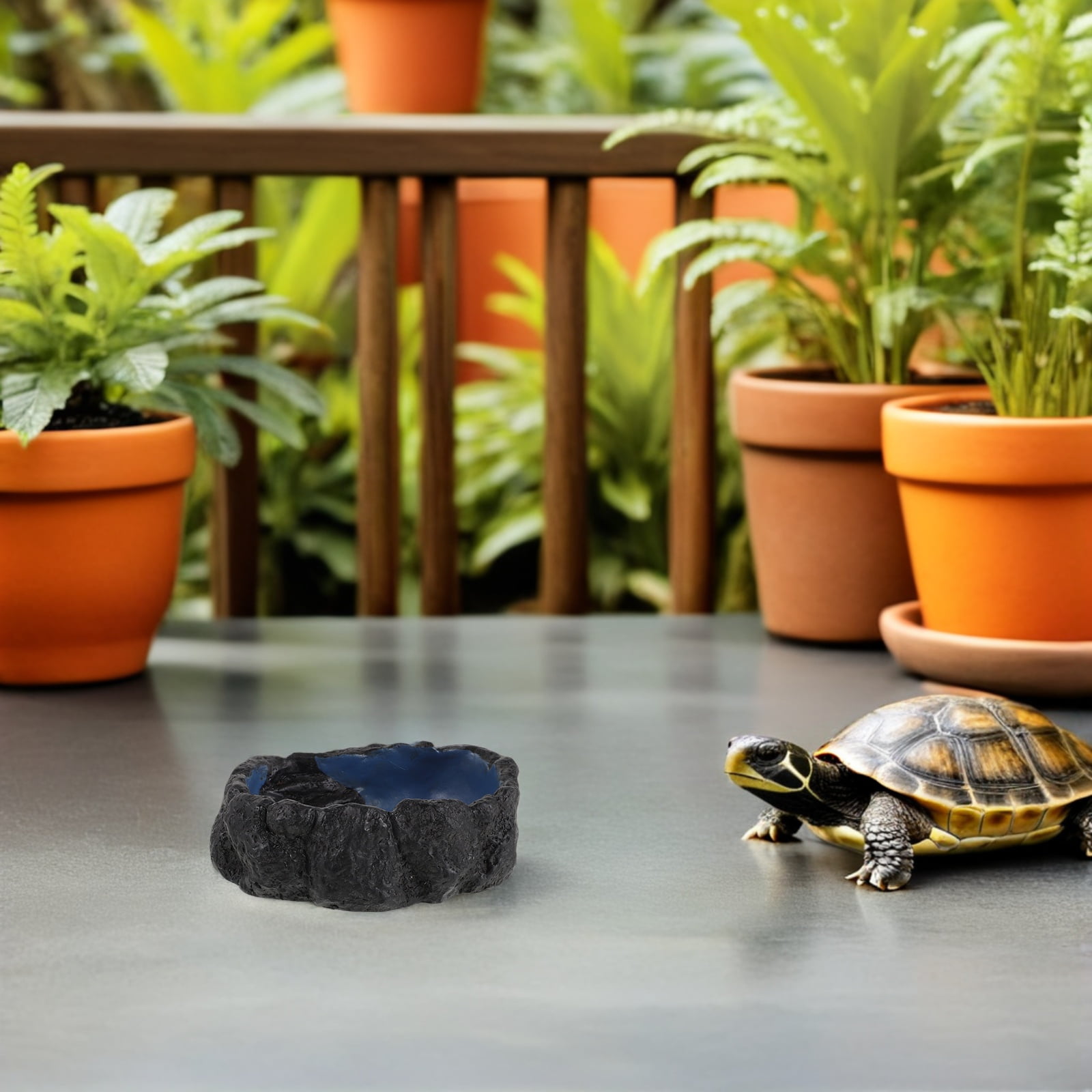OULII Terrarium Feeding Bowl with Natural Decor Look Durable Reptile Water Dish for Small Reptiles