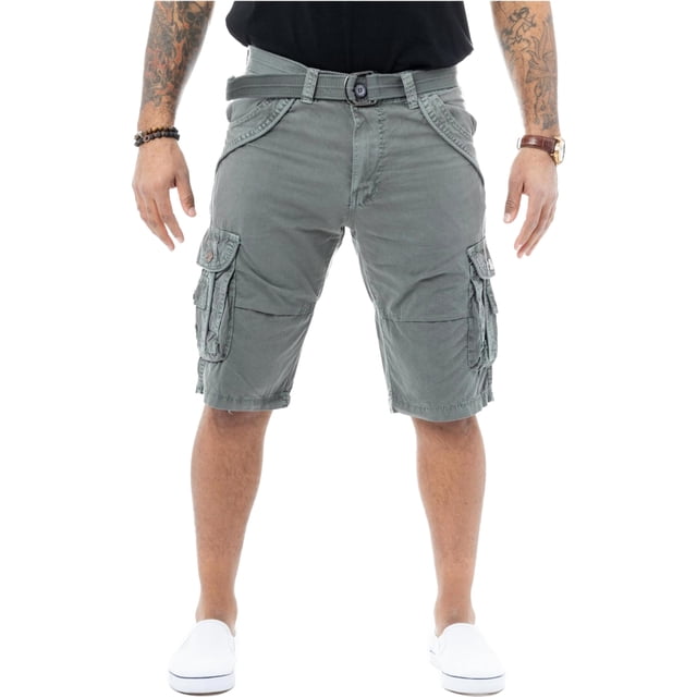 XRAY Mens Belted Double Pocket Casual Cargo Shorts, gray, 40
