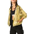 thumbnail image 5 of INSPIRE CHIC Women's Jacket Shiny Long Sleeve Lightweight Zipper Hooded Metallic Jacket 2XL Gold, 5 of 8