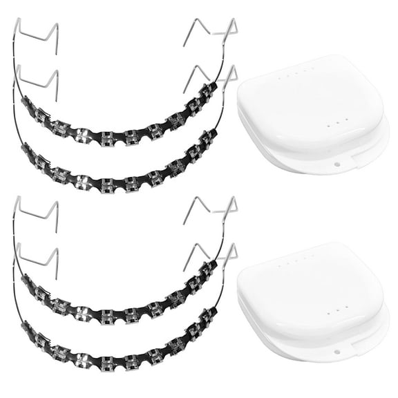 ABCISI Fake Braces, Brackets Falsos Para Dientes Kit 2 Pack, Braces Kit with Brackets & Wire & Glue, Brackets Para Dientes DIY Retainer for Teeth, Dental Student Practice Props (Black)