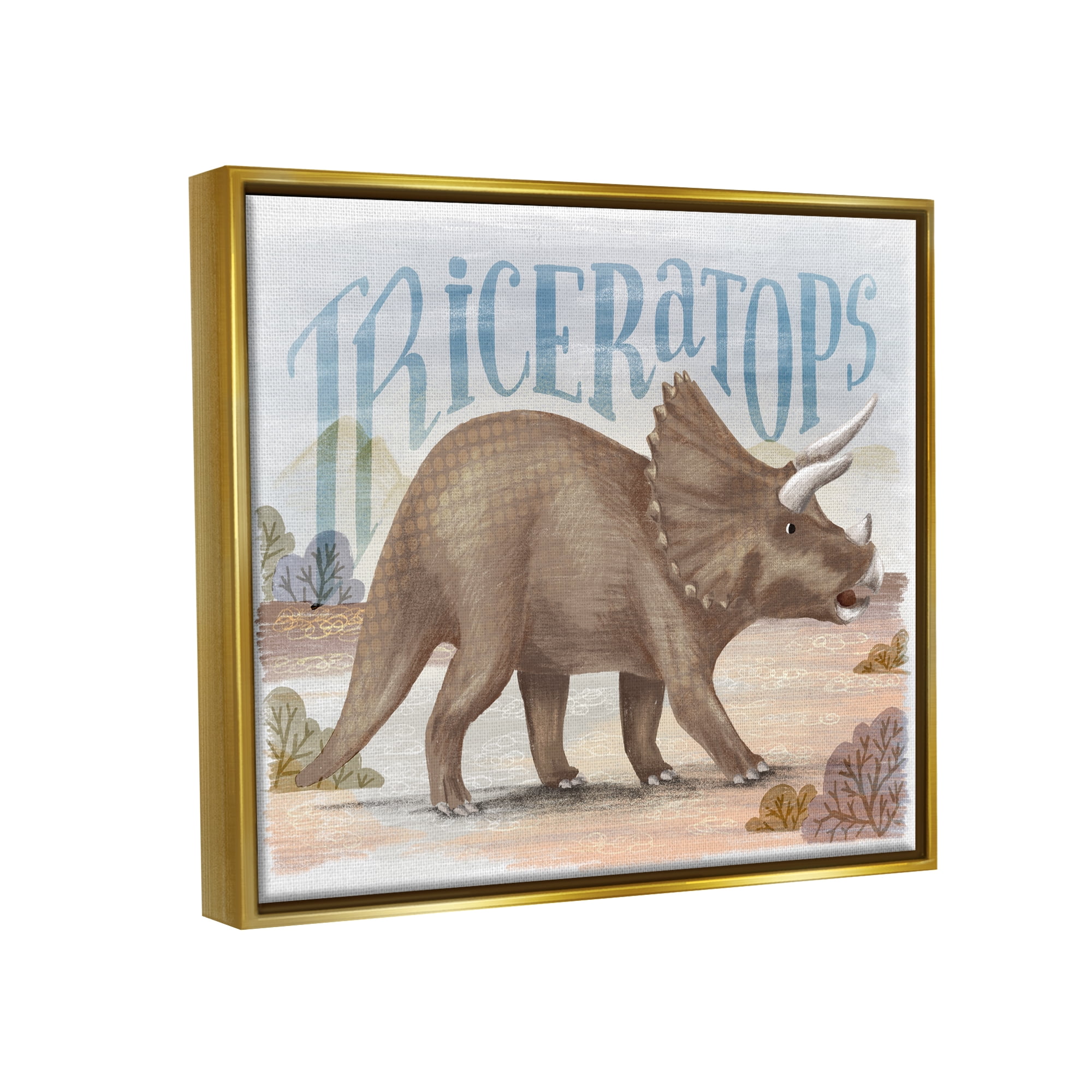 Stupell Industries Triceratops in Nature Animals & Insects Painting Gold Floater Framed Canvas Art Print Wall Art, 21 x 17