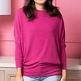 thumbnail image 7 of BWASD Womens Oversized Long Sleeve T Shirt Casual Basic Crewneck Tee Soft Solid Color Workout Warm Top Sweatshirts for Fall Winter Y2K Clothes Hot Pink S, 7 of 7