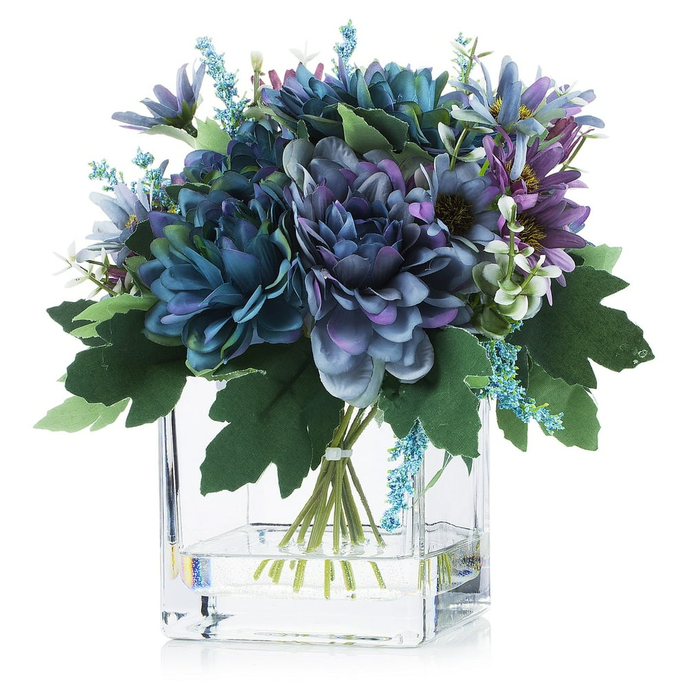 Enova Home Daisy and Mixed Flower Arrangements in Clear Glass Vase with