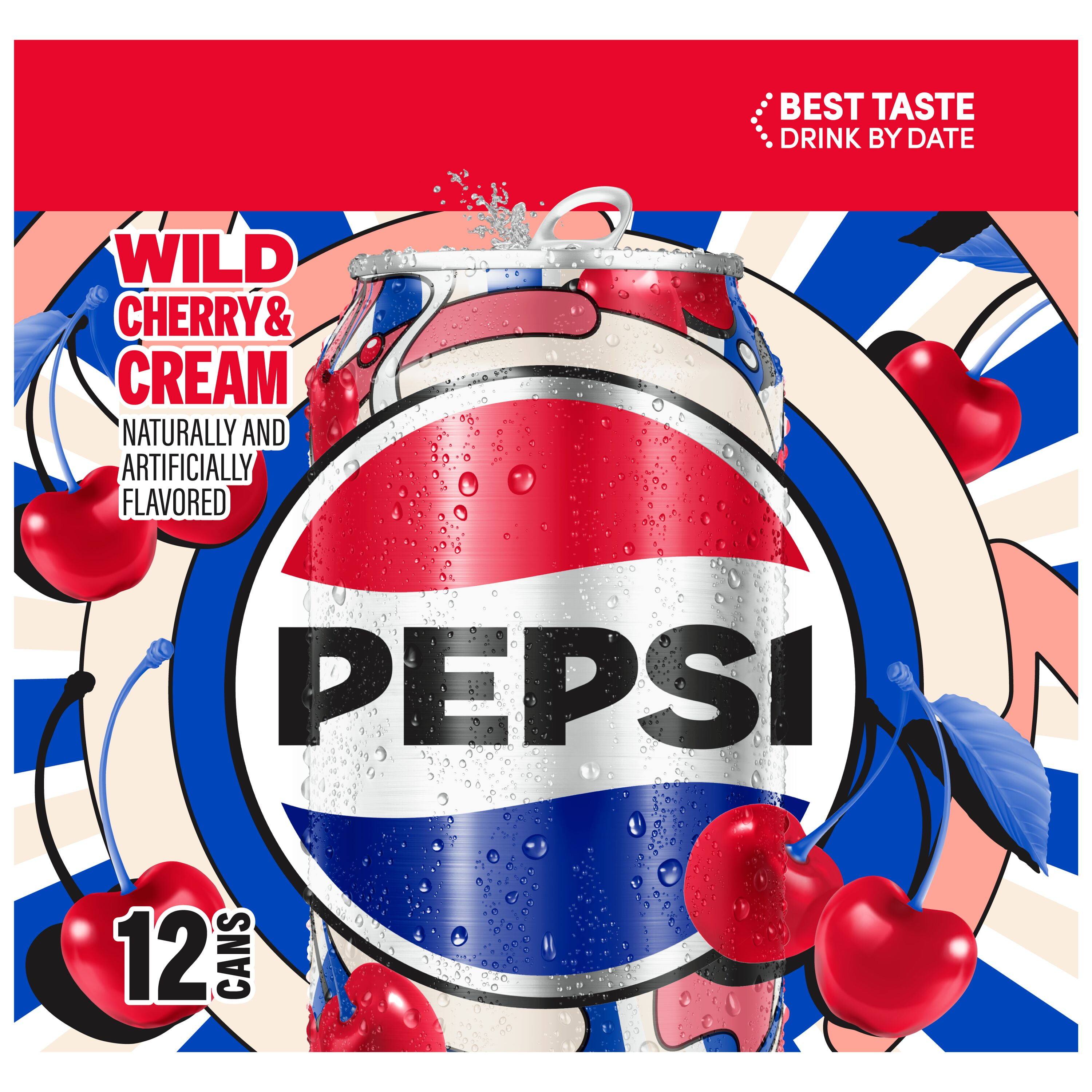 Pepsi Soda Wild Cherry And Cream 12 fl oz, 12 Count Cans