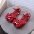 thumbnail image 2 of Sandals for Girls Rhinestone Buckle Bow Open Toe Princess Dress Shoes Summer Comfortable Footbed Ankle Strap Flat Shoes Red 10 Toddler, 2 of 5