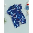 thumbnail image 2 of Toddler Baby Boy One Piece Swimsuit Half Zipper Bathing Suits Short Sleeve Rashguard Swimwear Beachwear Sunsuit, 2 of 6