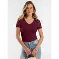 thumbnail image 4 of ANRABESS Women Short Sleeve V Neck Lace Shirts Ribbed Knit Fitted Basic Tee Top 2026 Summer Casual T-Shirts Going Out Outfits Small, 4 of 12