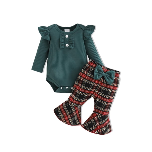 Set de mameluco y pantalones a cuadros verdes Doresbebe para niña, 12-18 m