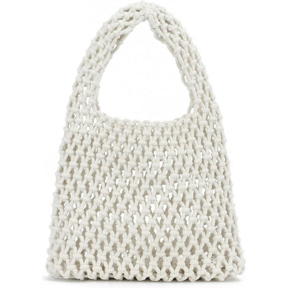 Kukuzhu Small Crochet Tote Bag for Women Summer Mesh Woven Handbags Beach Hobo Bag