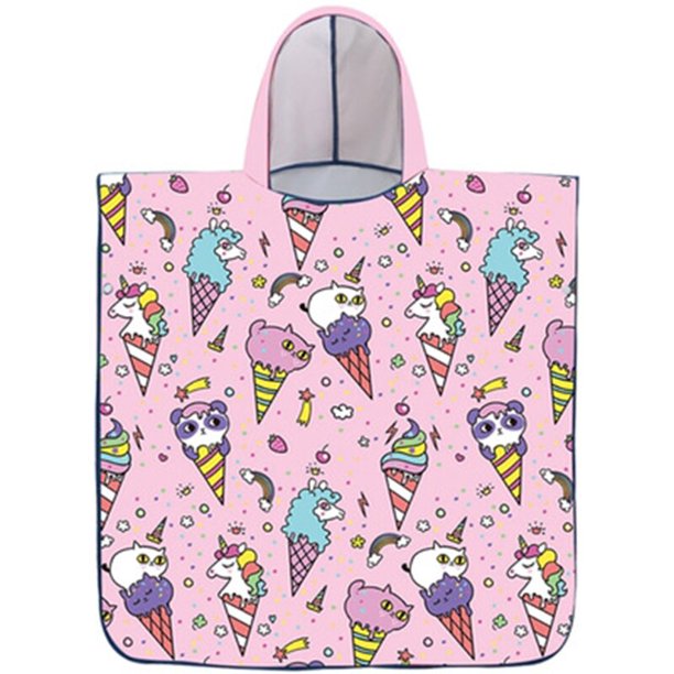 Toalla de playa con capucha de dibujos animados para niños y niñas, bata de baño de secado rápido, protector solar de microfibra, manta envolvente