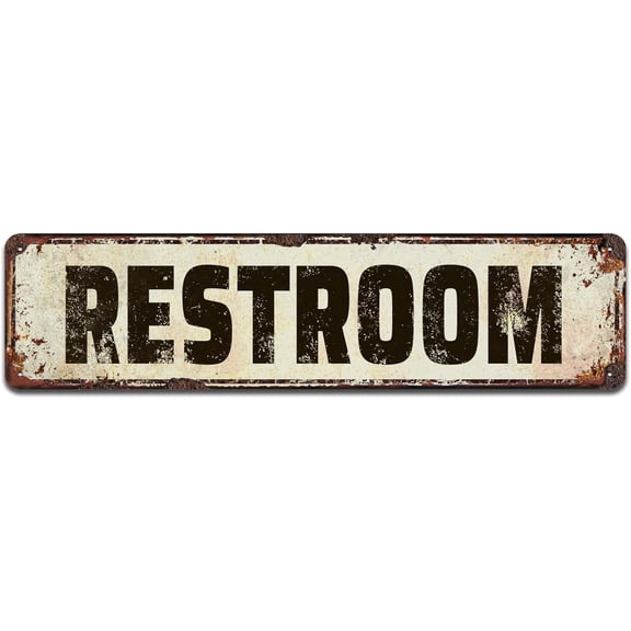Restroom Rustic Tin Sign,Home Accent Toilet Sign,Vintage Looking Metal Plaque 4x16 Inch