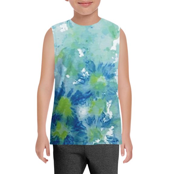 Ruyang Boys Tie-dyed T Shirts Summer Baggy Crewneck Sleeveless Camisoles Kids Gym Fitness Quick Dry Training Tank Tops