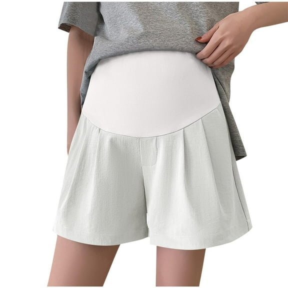breaise Women's Maternity Shorts Over Belly Pregnancy Shorts Workout Running Pajama Sleep Shorts Athletic Workout Yoga Shorts XL White