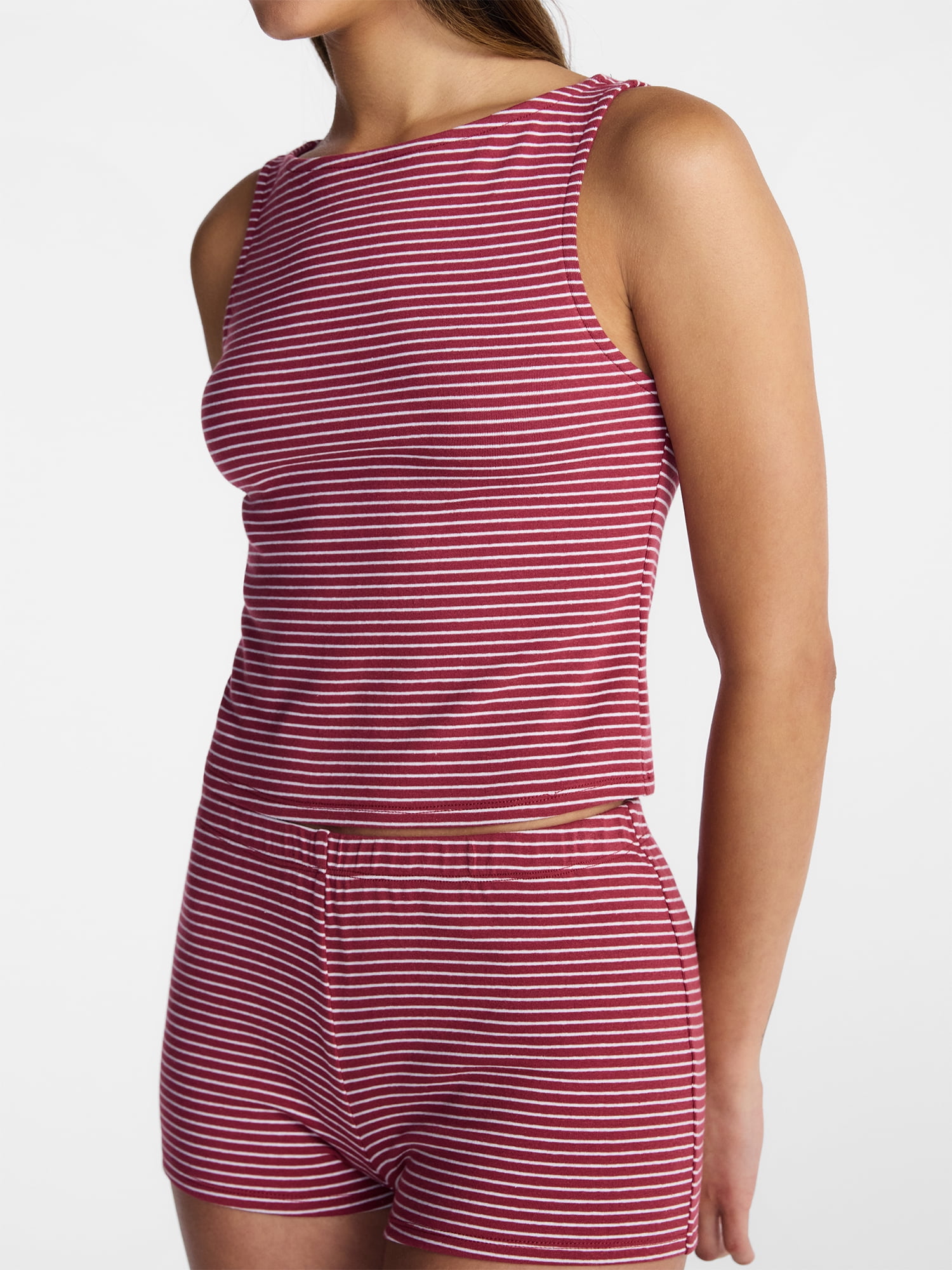 No Boundaries Sporty Striped Tank Top and Shorts Set, 2 Piece, Women's XXS-XXL