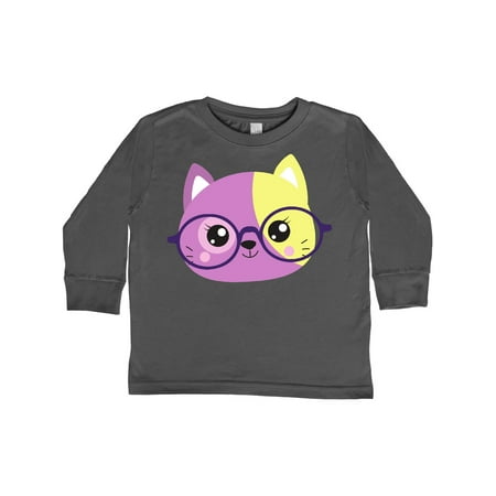 

Inktastic Hipster Cat Cat With Glasses Purple Cat Gift Toddler Boy or Toddler Girl Long Sleeve T-Shirt