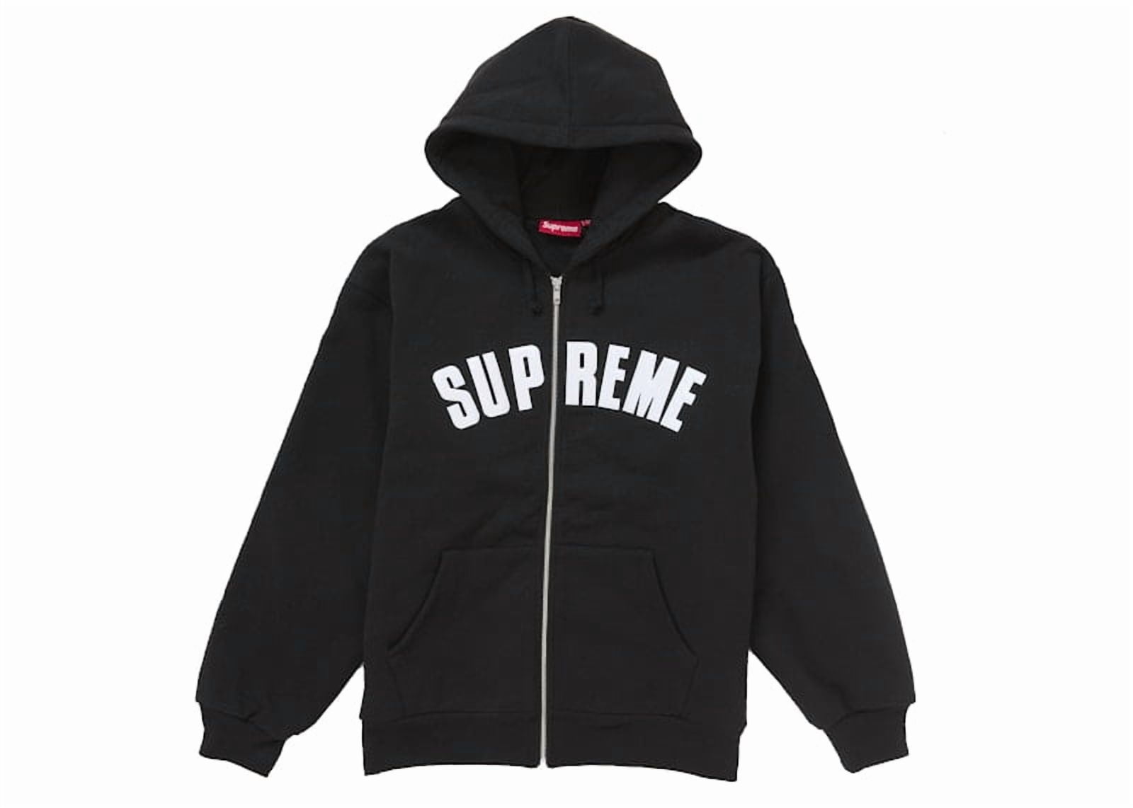 Supreme Men's Leather Applique Zip Up Hooded Sweatshirt Black