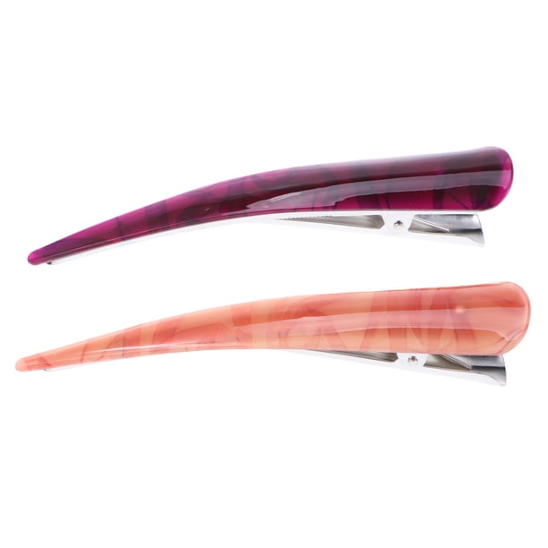 2 pinzas acrílicas de pico de pato para el pelo, con fuerte tensión, para peinar y teñir el cabello (rojo y morado).