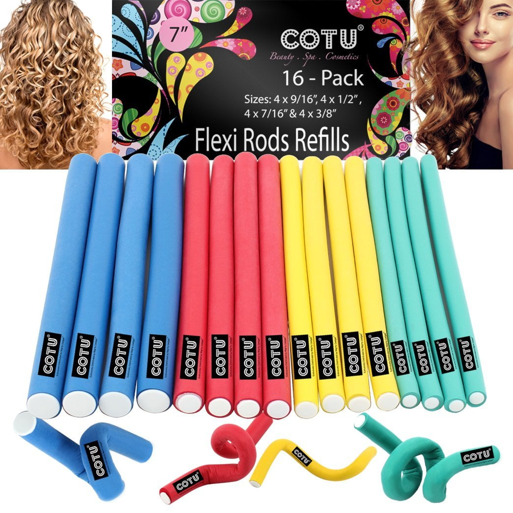 16 Pack of Professional Medium & Small Sizes Foam Flexi Rods for Curly