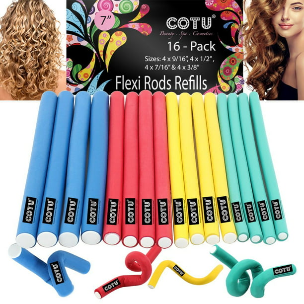 16 Pack Of Professional Medium Small Sizes Foam Flexi Rods For Curly Hair By Cotu R Walmart Com Walmart Com
