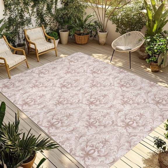 Fsddascl Vintage Baroque Outdoor Rug for Patio/Deck/Porch, Non-Slip Large Area Rug 4 x 6 Ft, Country Abstract Scroll Floral Printed Indoor Outdoor Rugs Washable Area Rugs, Camping Rug Carpet