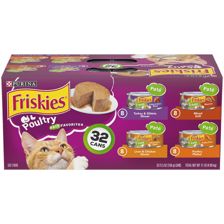 Friskies Pate Wet Cat Food Variety Pack, Poultry Favorites - (32) 5.5 oz.