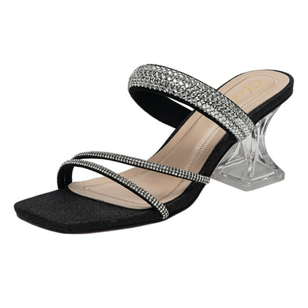 

QYZEU Bear Slippers Women Comfy Shoes for Women Sandals Women S Diamond Thick High Heel Sandals Square Head Casual Sandals
