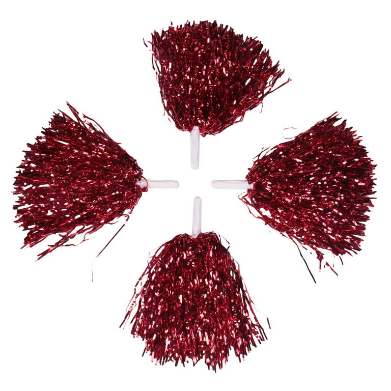 96 Pieces Red Pom Poms Cheerleading Pom Poms Metallic Foil Cheer Pompoms  with Plastic Handles School Spirit Cheer Costume Accessory for Kids Adults