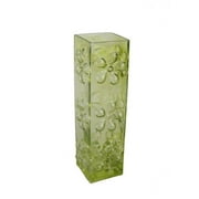 Angle View: Tall Lime Green Glass Vase with Blownout Daisy Flowers Design Decor