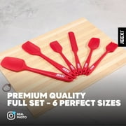 JEEXI Spatula Silicone Cooking Utensil Set - 6 Pack, Food Grade Silicone, 450°F Heat Resistant Rubber Kitchen Gadgets, Seamless One-Piece Design, Non-Stick, Baking, Stirring (Red)